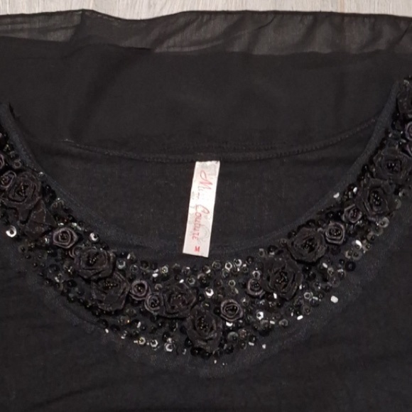 Miss Couture Black Whimsigoth Fairy Bead & Flower Embellished Sheer Hem Dress M - Picture 12 of 13